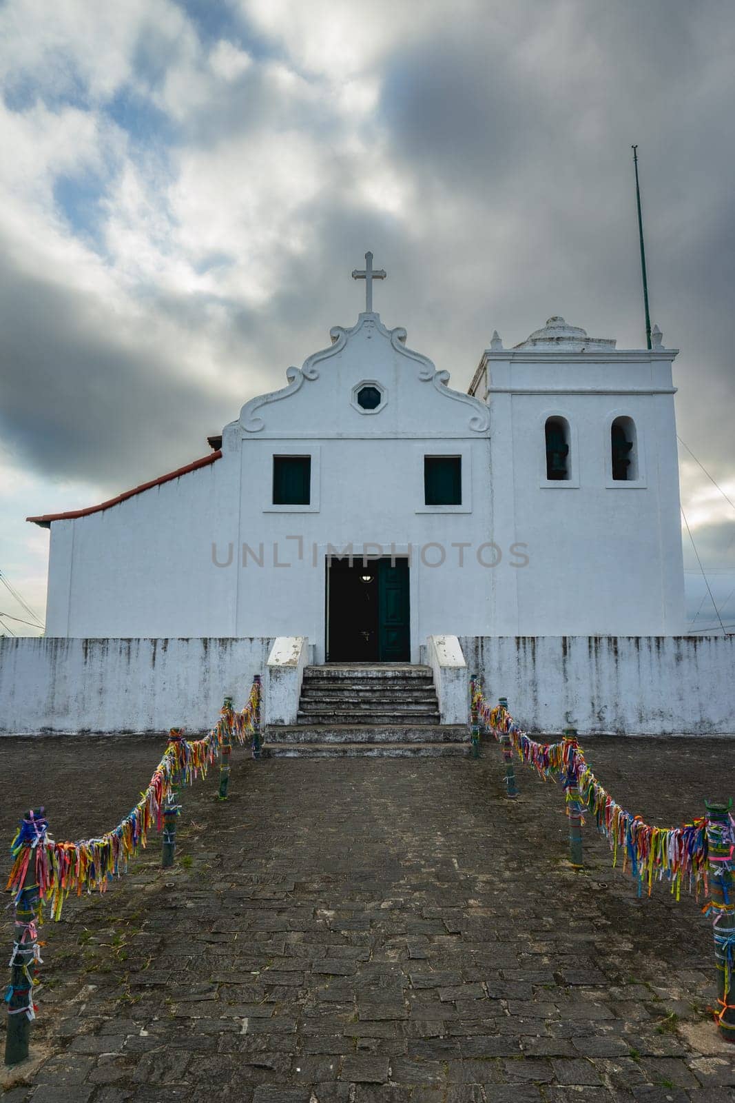 Santuário Diocesano Nossa Senhora. Old church on top of the Monte Serrat. Santos, Brazil. April 3 2024.