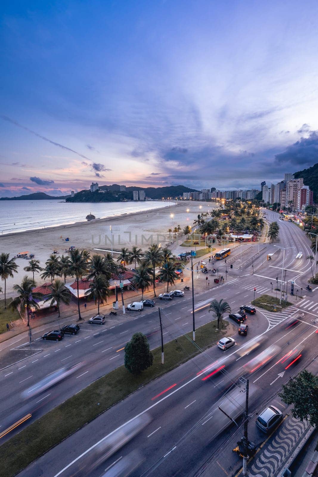 Sunset at the Boulevard at Santos And Sao Vicente, Brazil. April 2 2024.