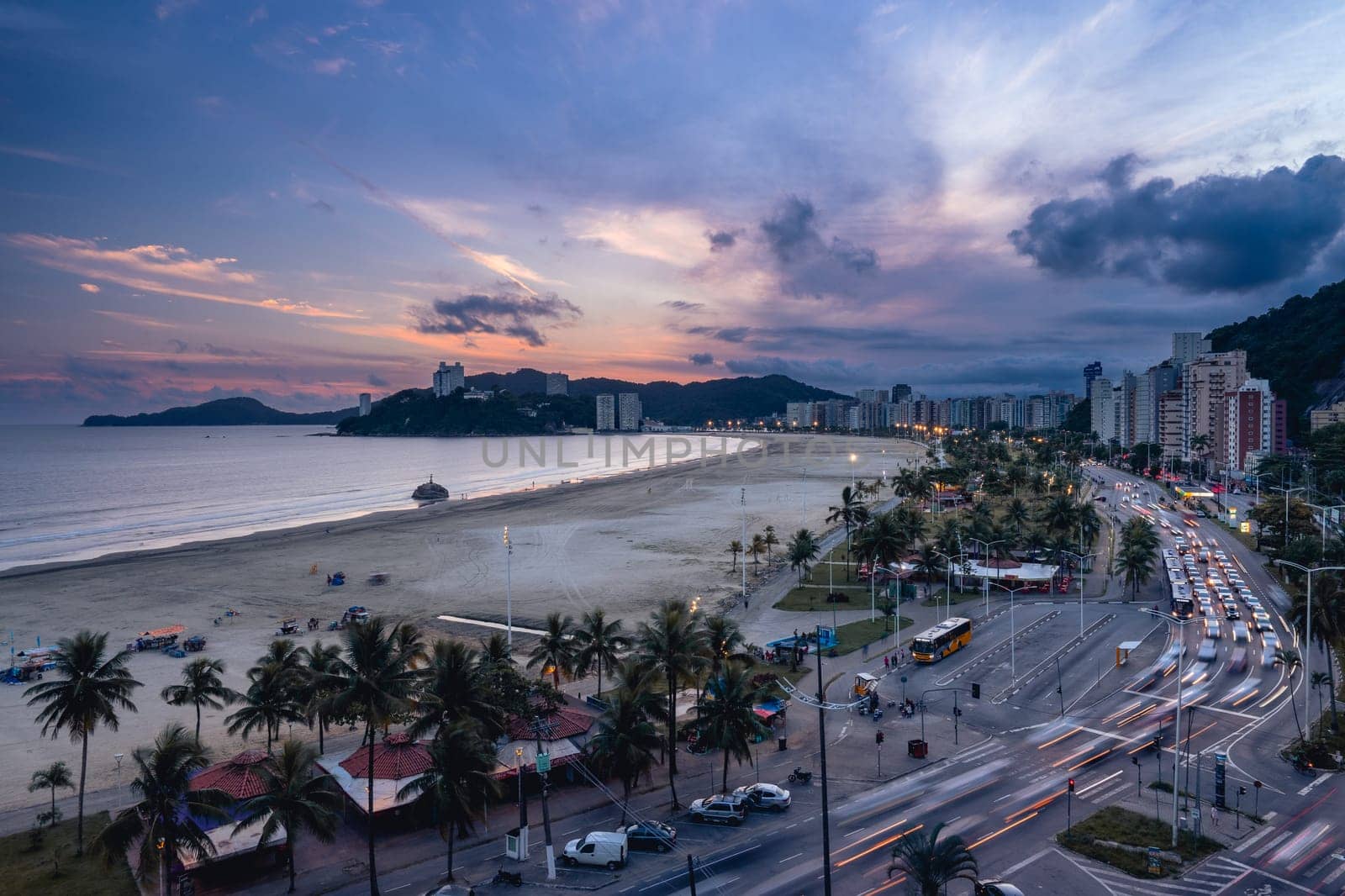 Sunset at the Boulevard at Santos And Sao Vicente, Brazil. April 2 2024.