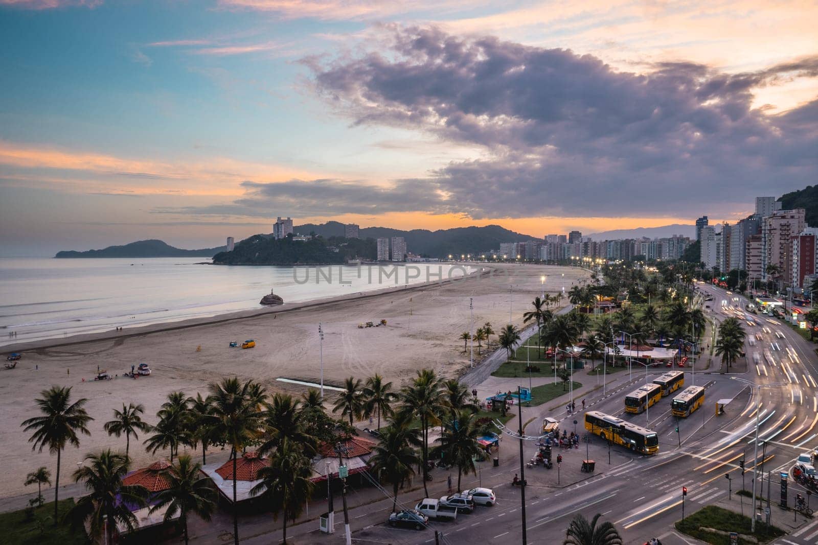 Sunset at the Boulevard at Santos And Sao Vicente, Brazil. April 2 2024.