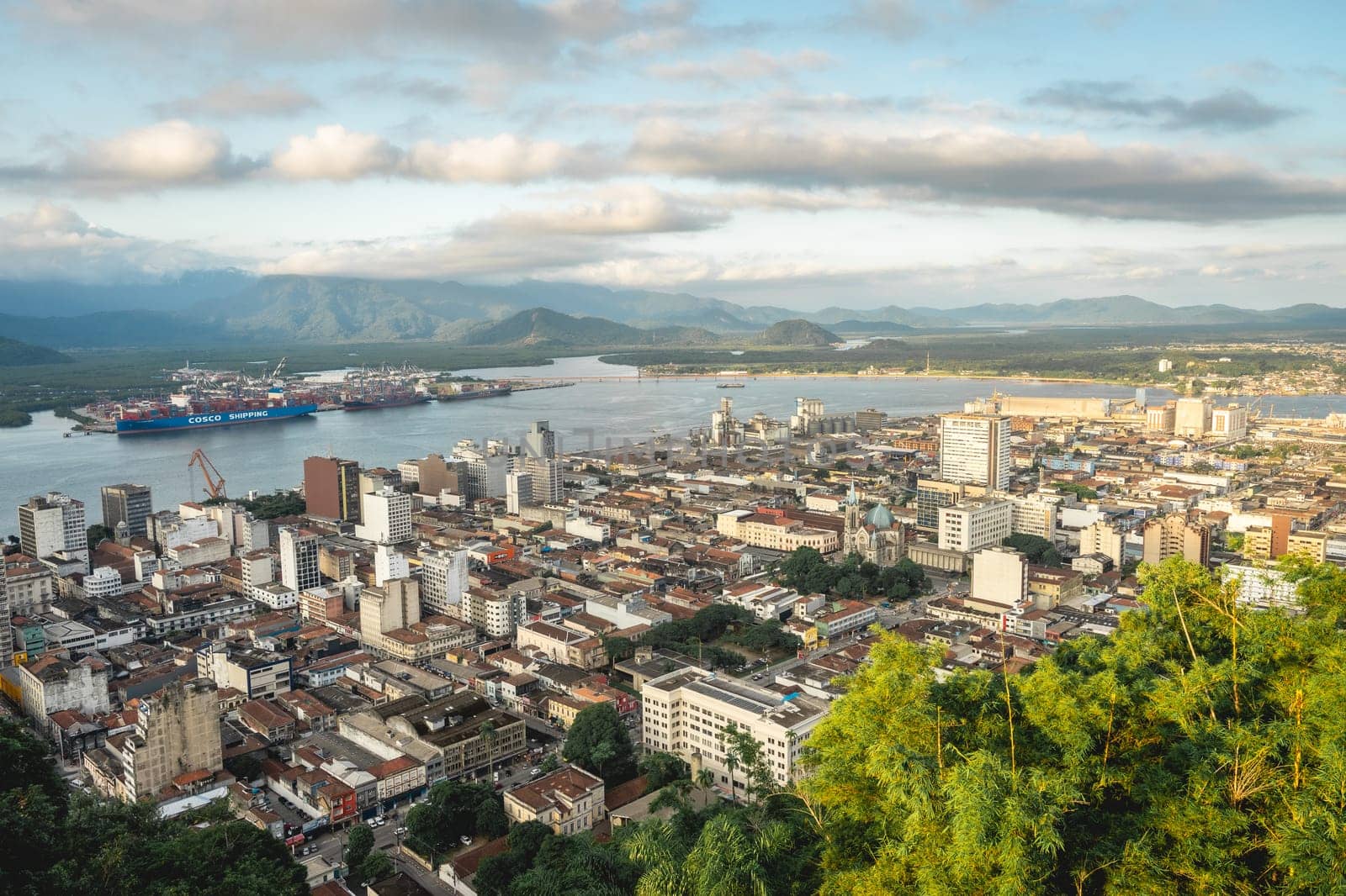 View from the north part and the harbours of Santos, SP Brazil. April 3 2024.