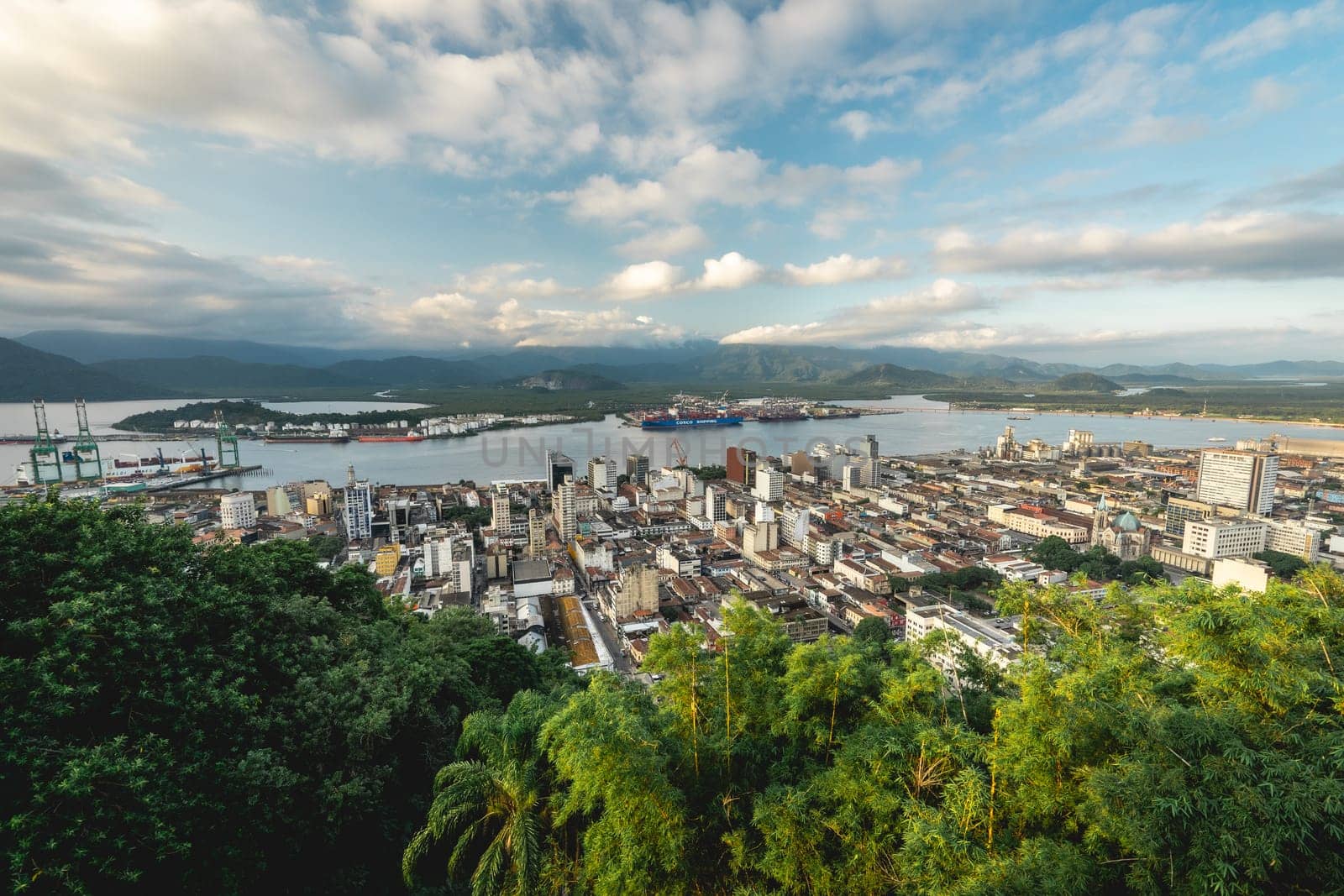 View from the north part and the harbours of Santos, SP Brazil. April 3 2024.