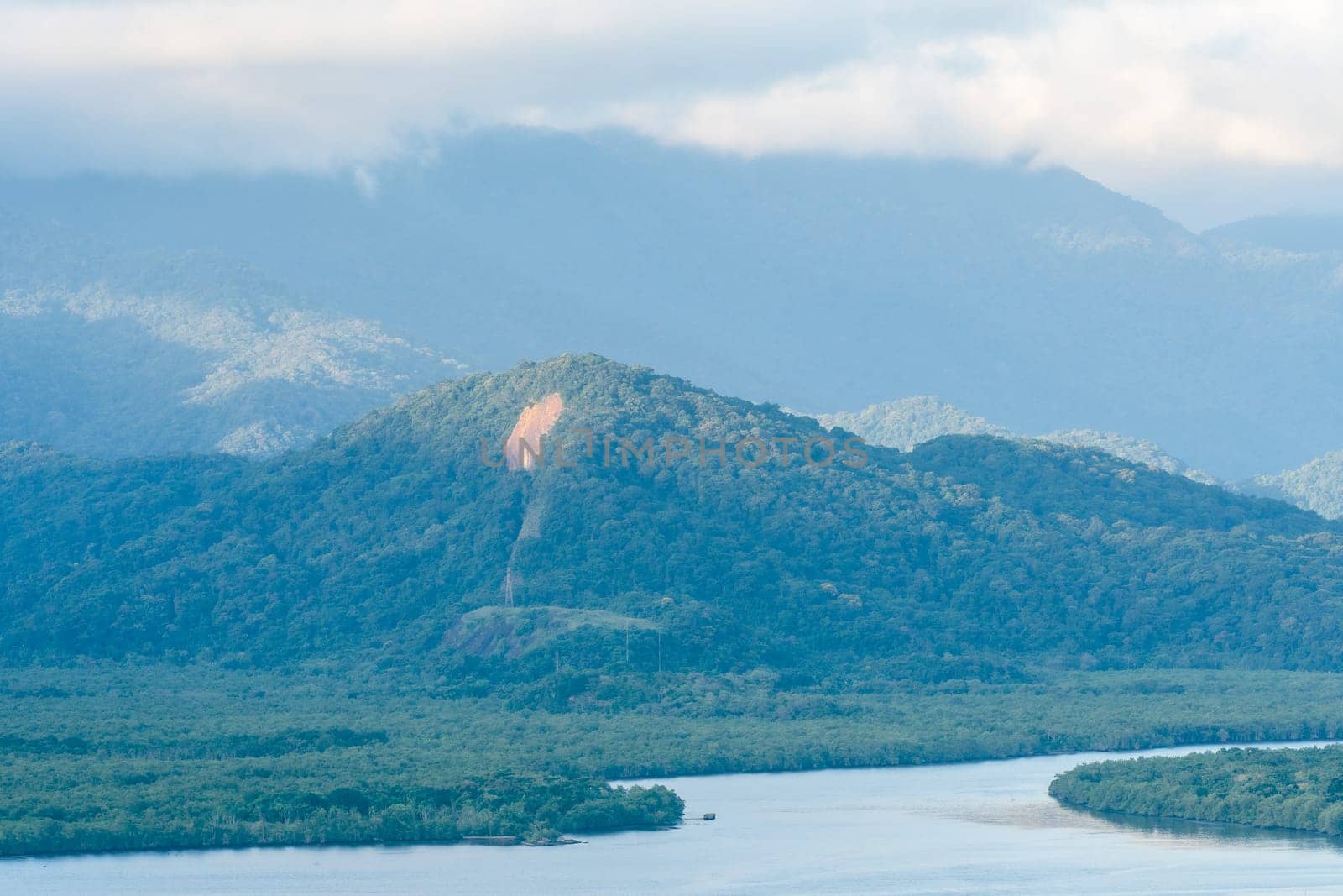 Mountain range just outside the city of Santos, Brazil.