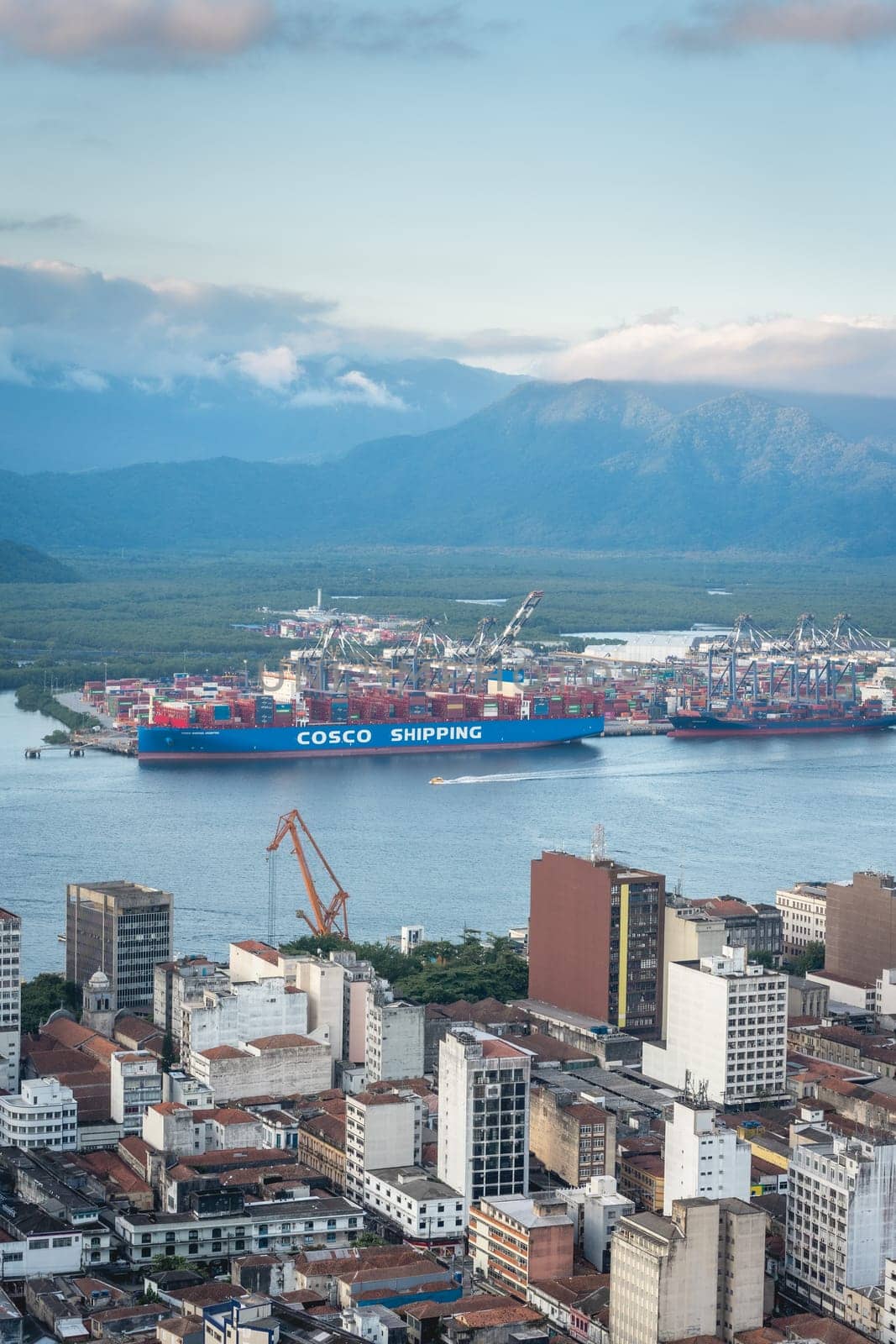 Cargo Ships in the Harbour of Santos, SP Brazil. April 3 2024.