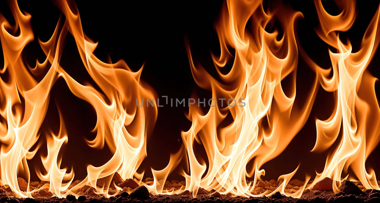 The image shows a burning fire with flames dancing in the air.