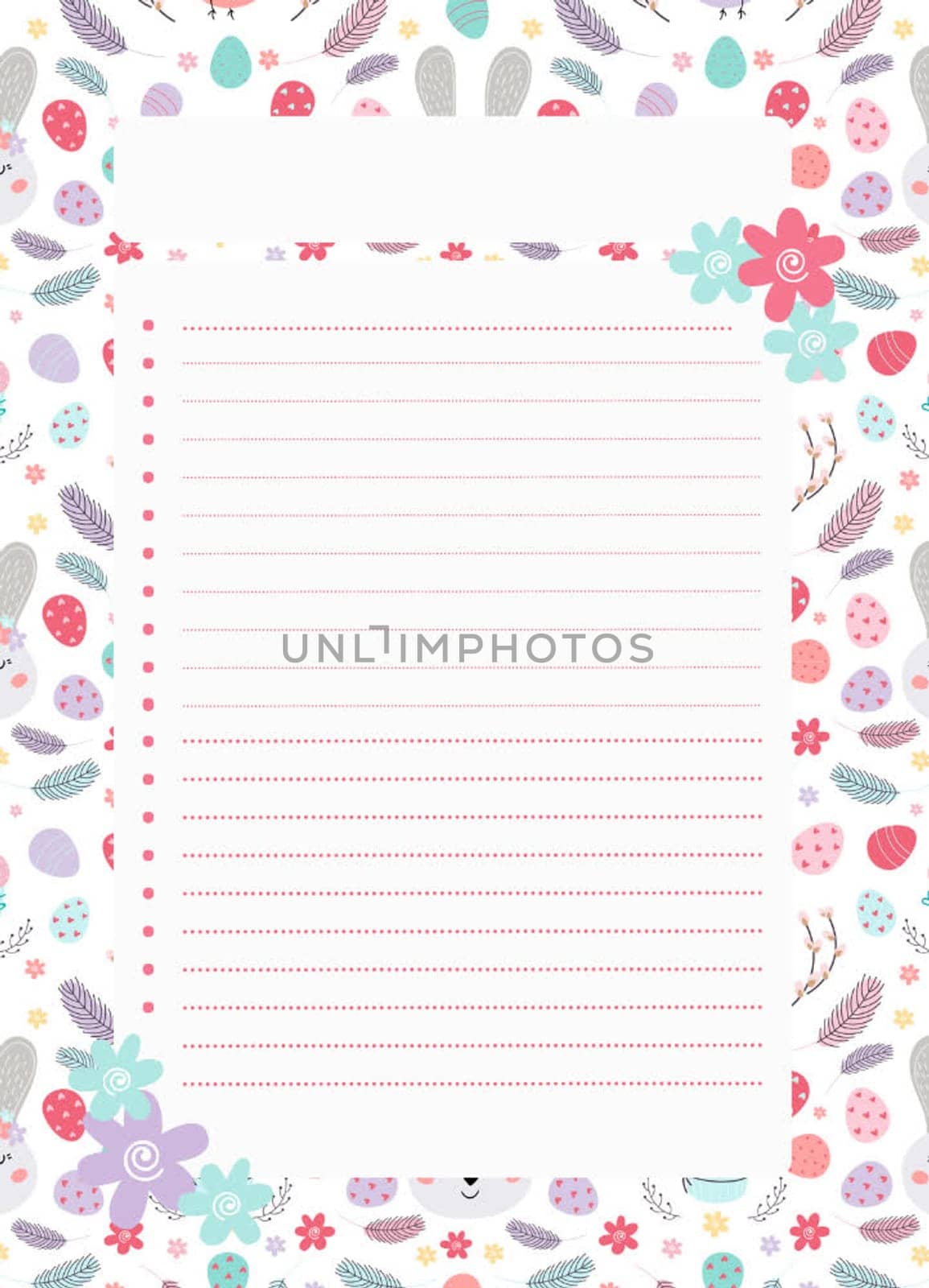 A colorful flowery background with a white frame. The flowers are pink, purple, and green