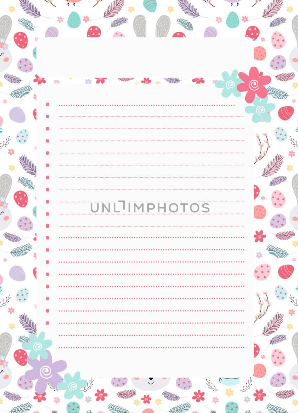 A colorful flowery background with a white frame. The flowers are pink, purple, and green
