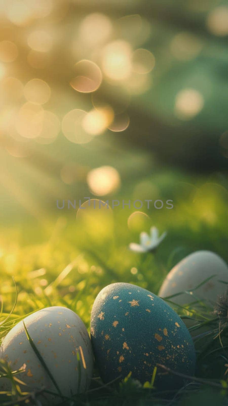 Green festive background for Easter holiday with eggs