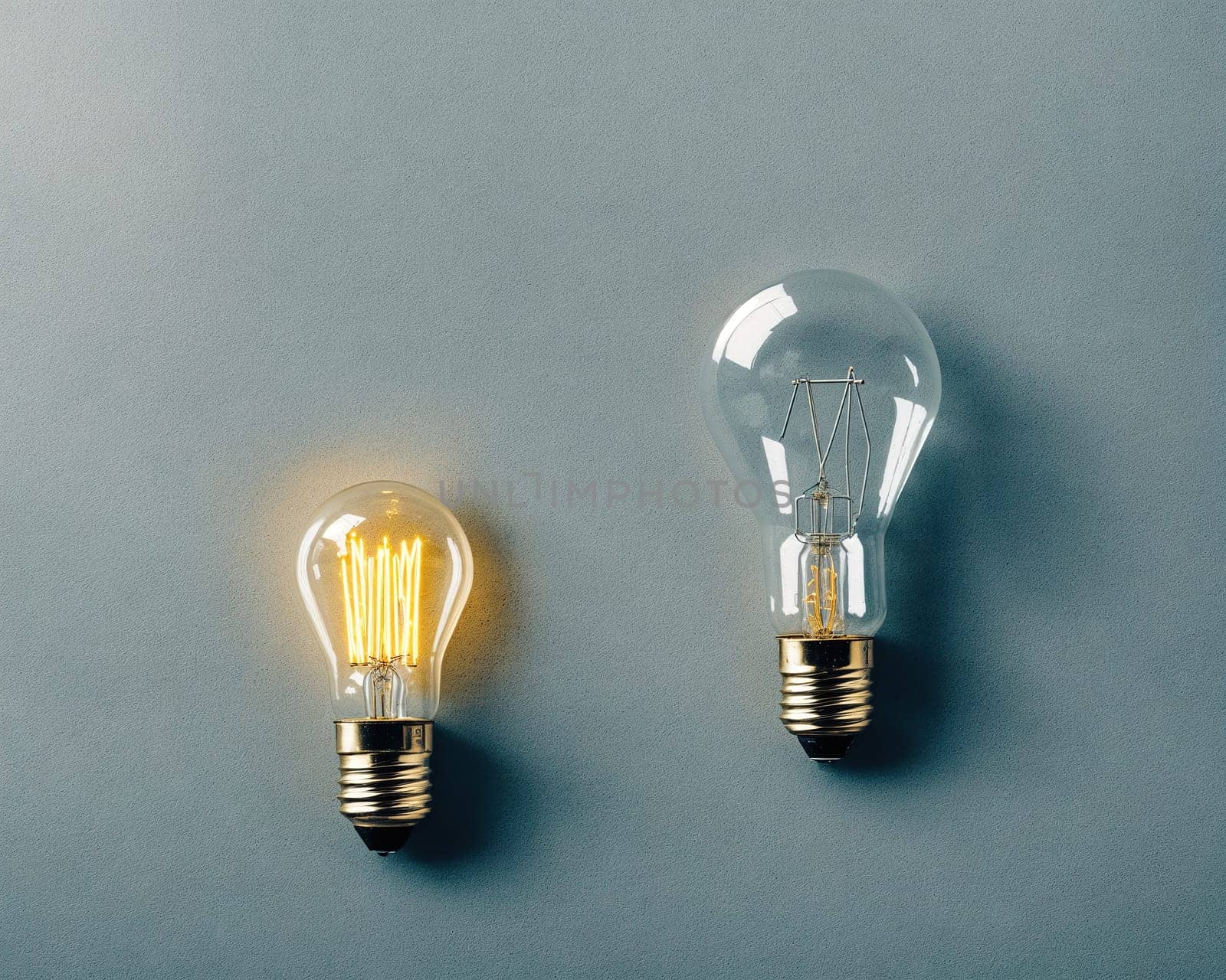 The image is a white light bulb hanging on a gray wall.