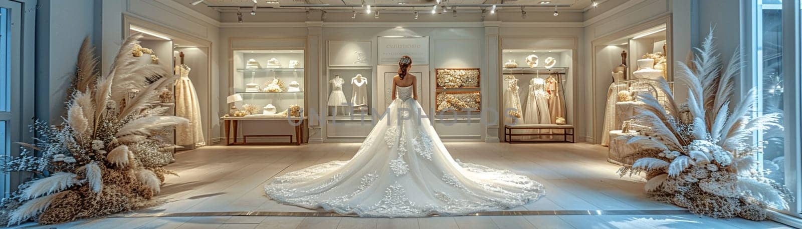 Elegant Bridal Boutique with Soft Focus on Gowns and Accessories, The hazy outlines of wedding attire suggest dreams and preparations for a special day.