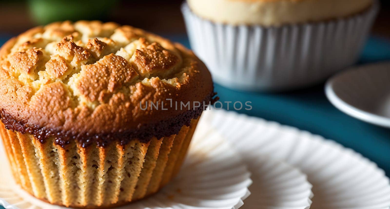 The image shows a plate with a cupcake on it.
