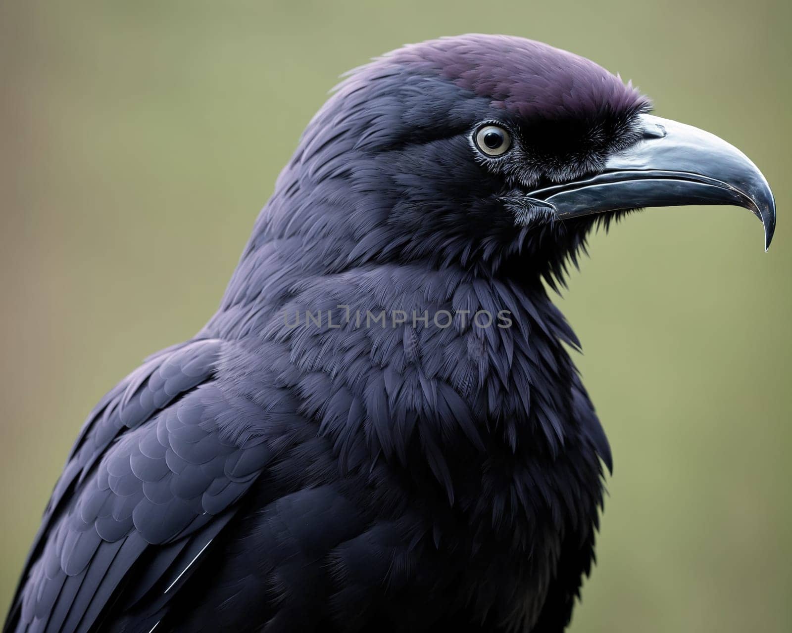 The image is a black crow perched on a branch with its beak open and looking directly at the camera.