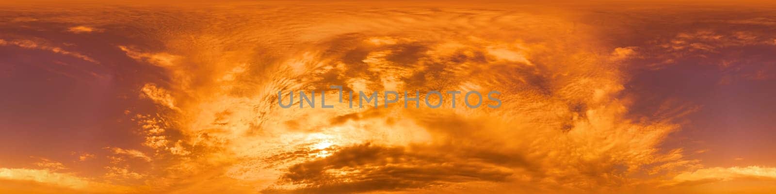 Sky panorama with Cirrus clouds in Seamless spherical equirectangular format. Full zenith for use in 3D graphics, game and editing aerial drone 360 degree panoramas for sky replacement