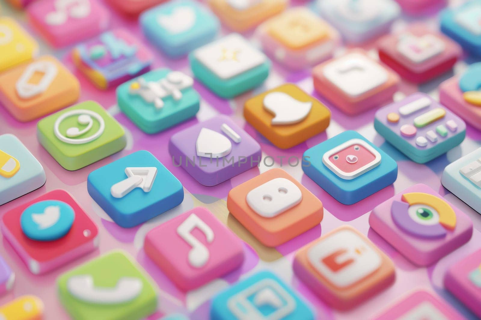 A close-up of a screen showcases a kaleidoscope of colorful social media icons, symbolizing digital connectivity and online interaction. The array of apps denotes modern communication