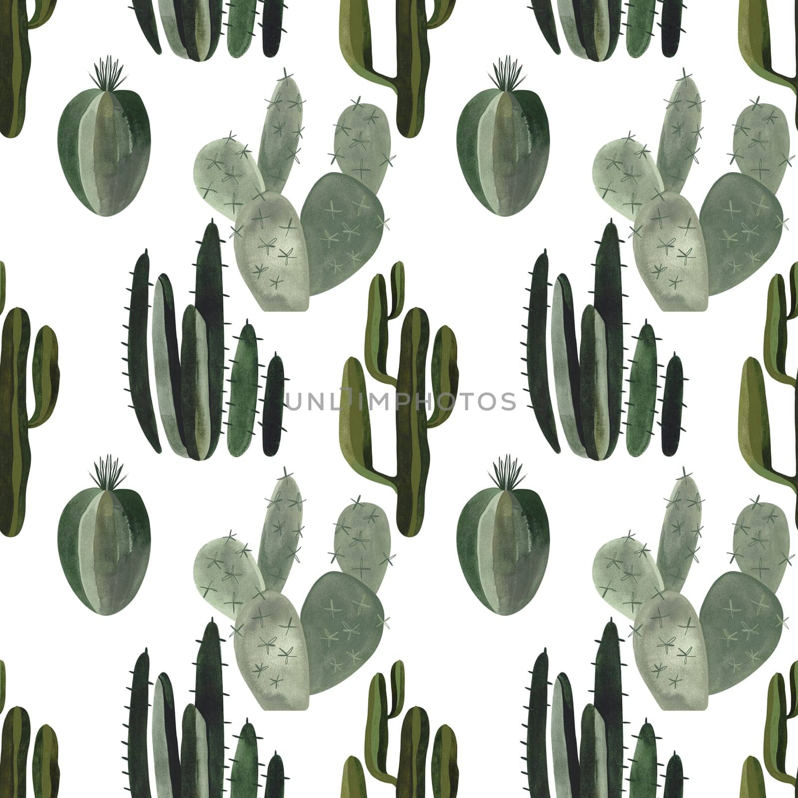 Cacti. Seamless watercolor pattern for wrapping paper, wallpaper and textiles