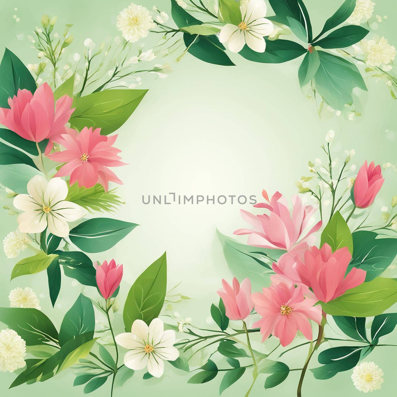 Spring floral background with flowers and leaves. by yilmazsavaskandag