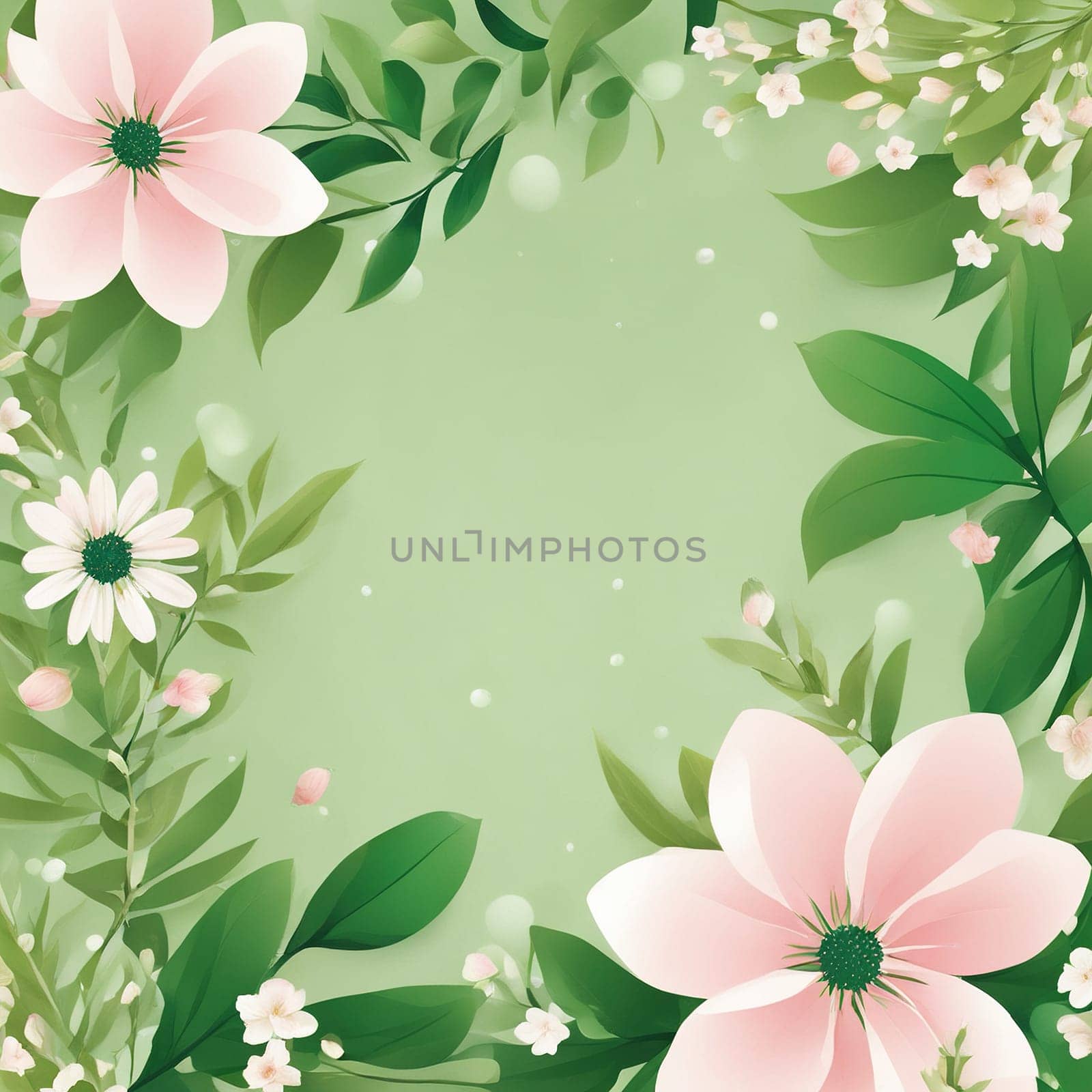 Spring floral background with flowers and leaves. by yilmazsavaskandag