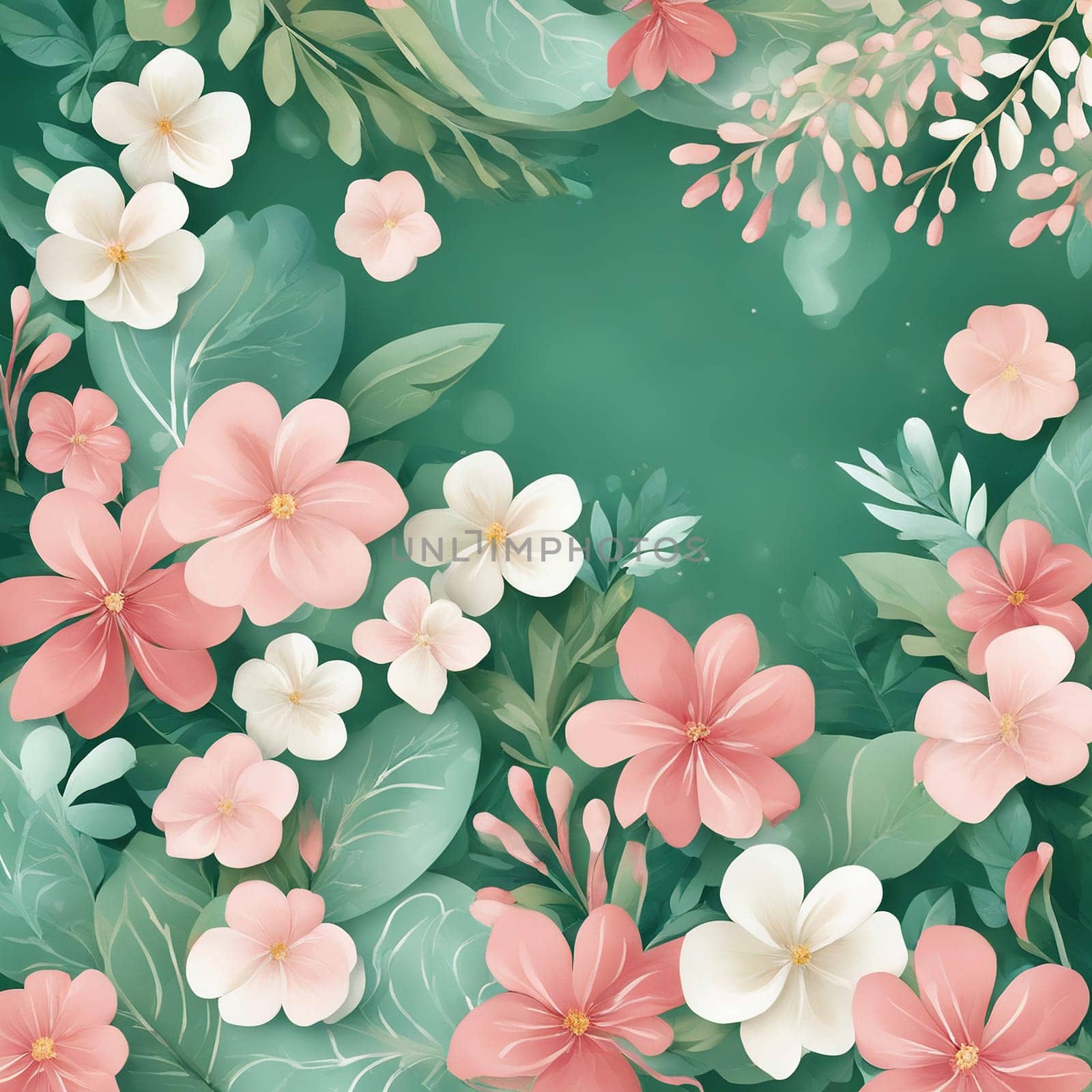 Spring floral background with flowers and leaves. by yilmazsavaskandag