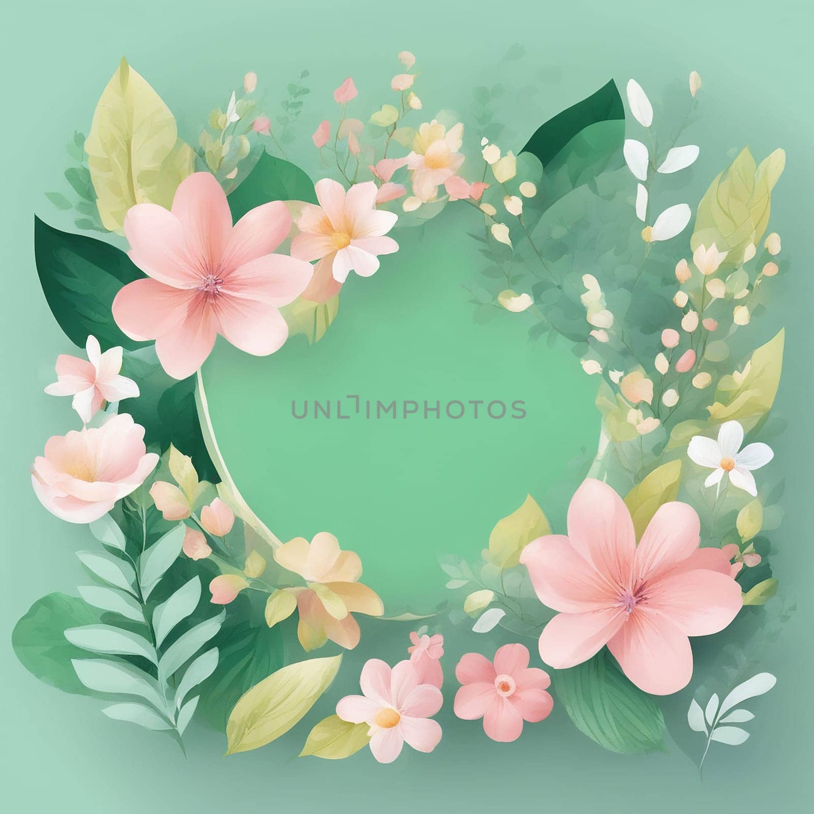 Spring floral background with flowers and leaves. Vector illustration for your design.Vector floral background with flowers and eaves.