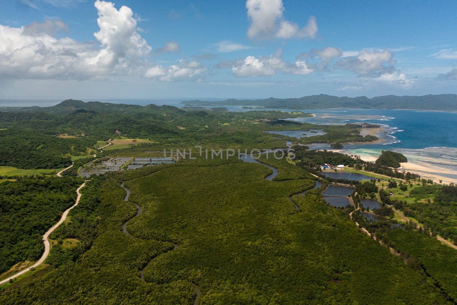 Aerial view of islands and blue ocean. Luzon, Santa Ana, Cagayan. Philippines.