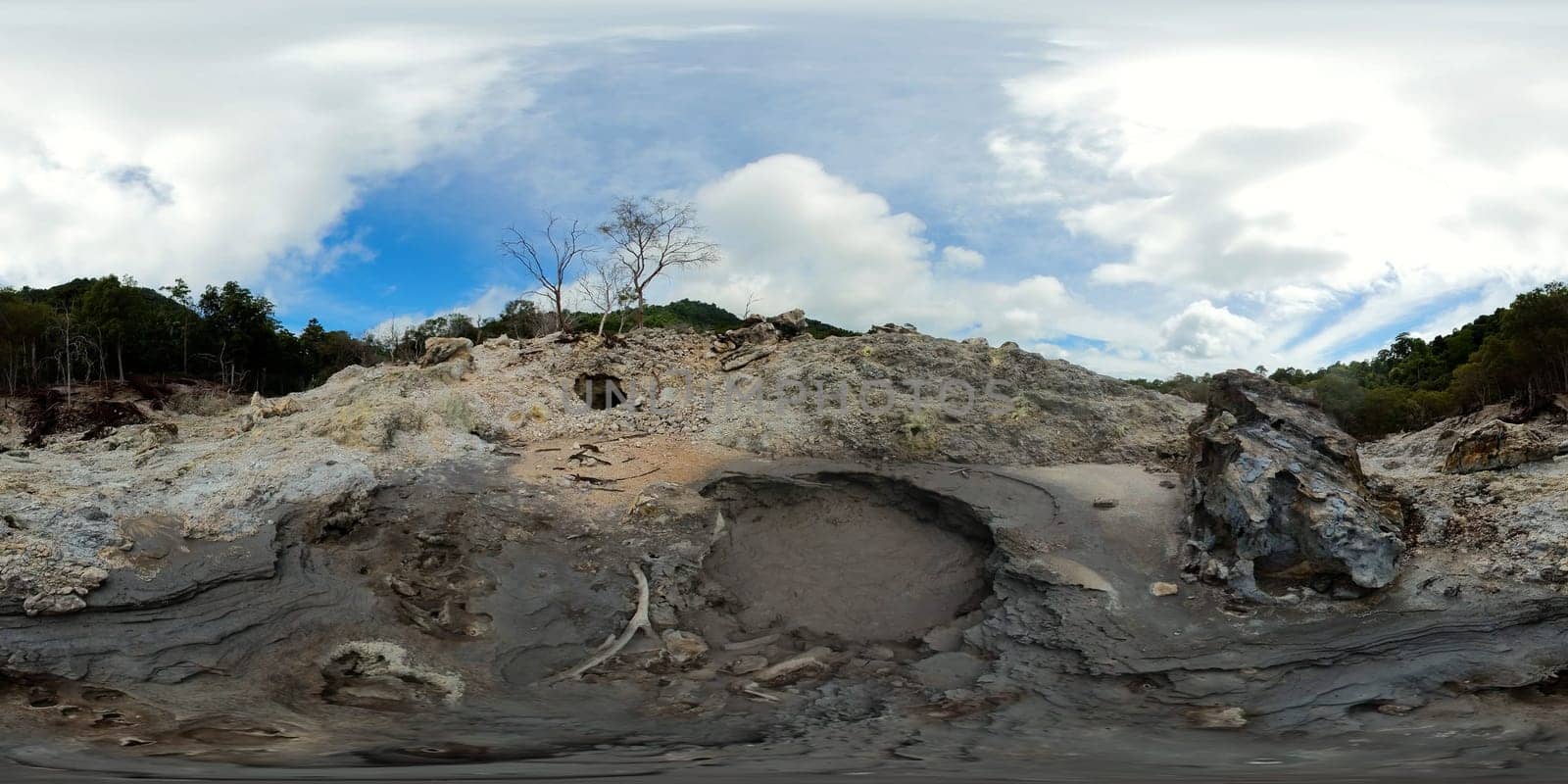 Mud geothermal springs and volcanic activity of fumaroles. Island We, Indonesia. VR 360.