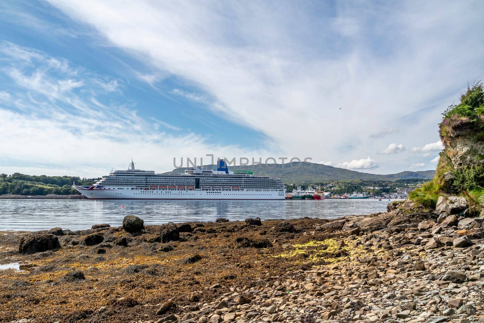 KILLYBEGS, IRELAND - MAY 16 2023: The Arcadia Star leaving after visiting Killybegs.