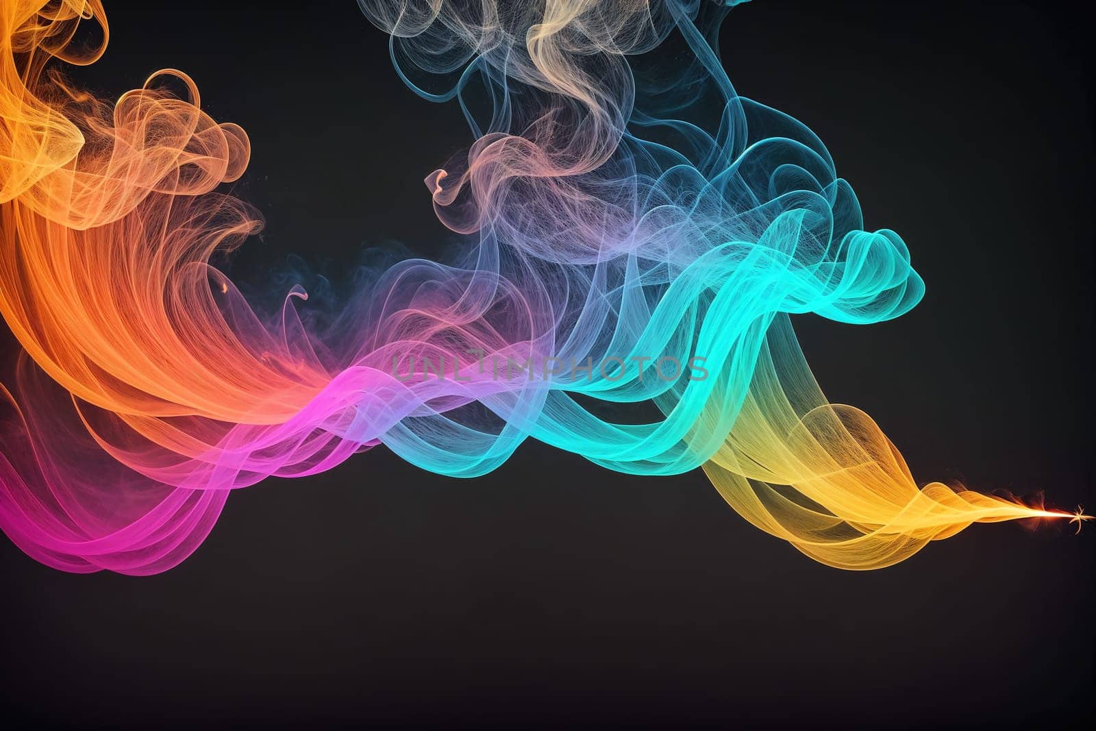 The image is a colorful, swirling smoke cloud with a trail of smoke coming out of it.
