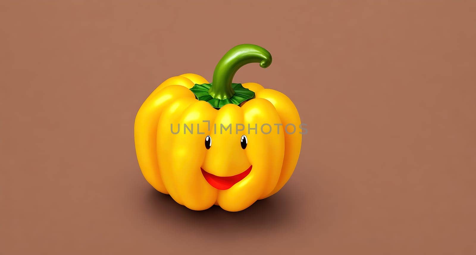 The image is a cartoon pepper with a smile on its face.