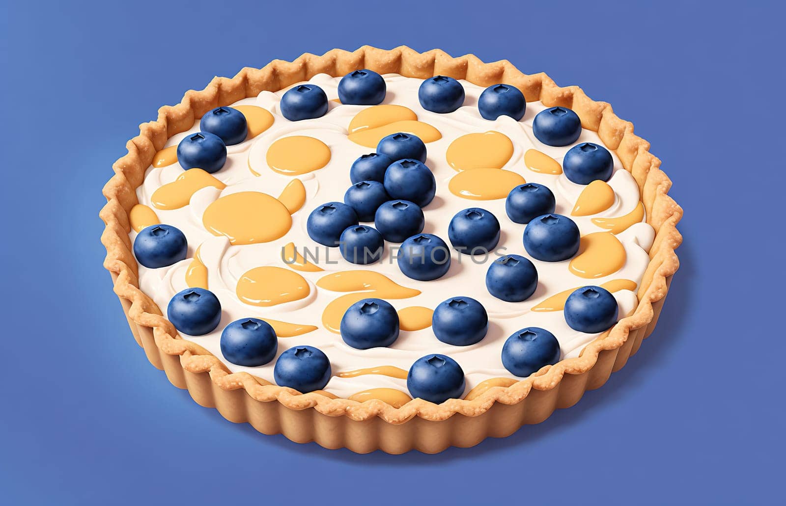 The image is a blueberry tart with a crumbly crust and a blueberry filling.