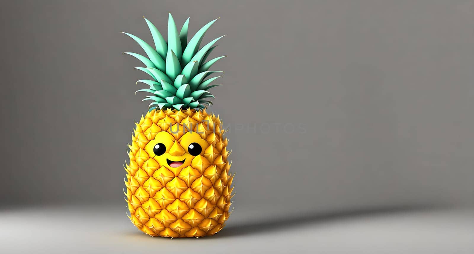 The image is a cartoon pineapple with a smiling face and a green stem.