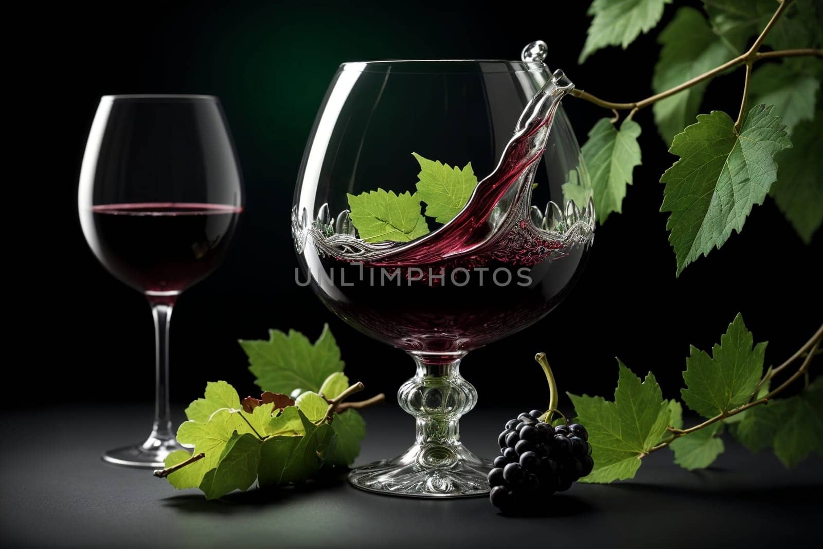 mulberry liqueur, wine in a glass isolated on a green background .