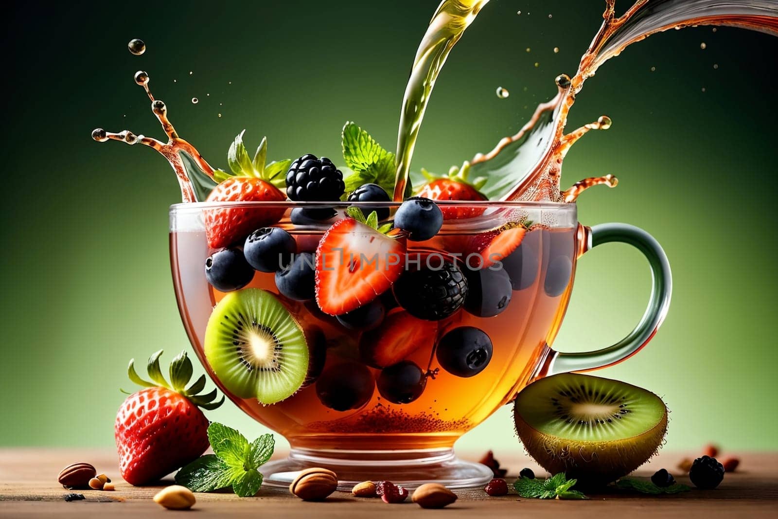 hot fruity natural tea with berries and fruits .