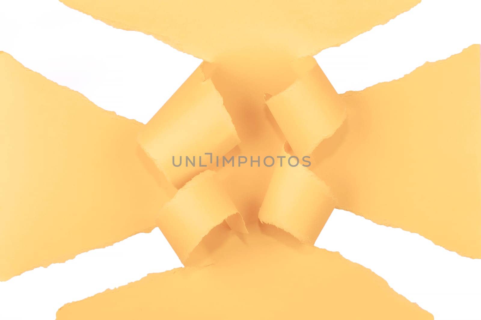 Ripped color paper with curled edges. White color under the color paper