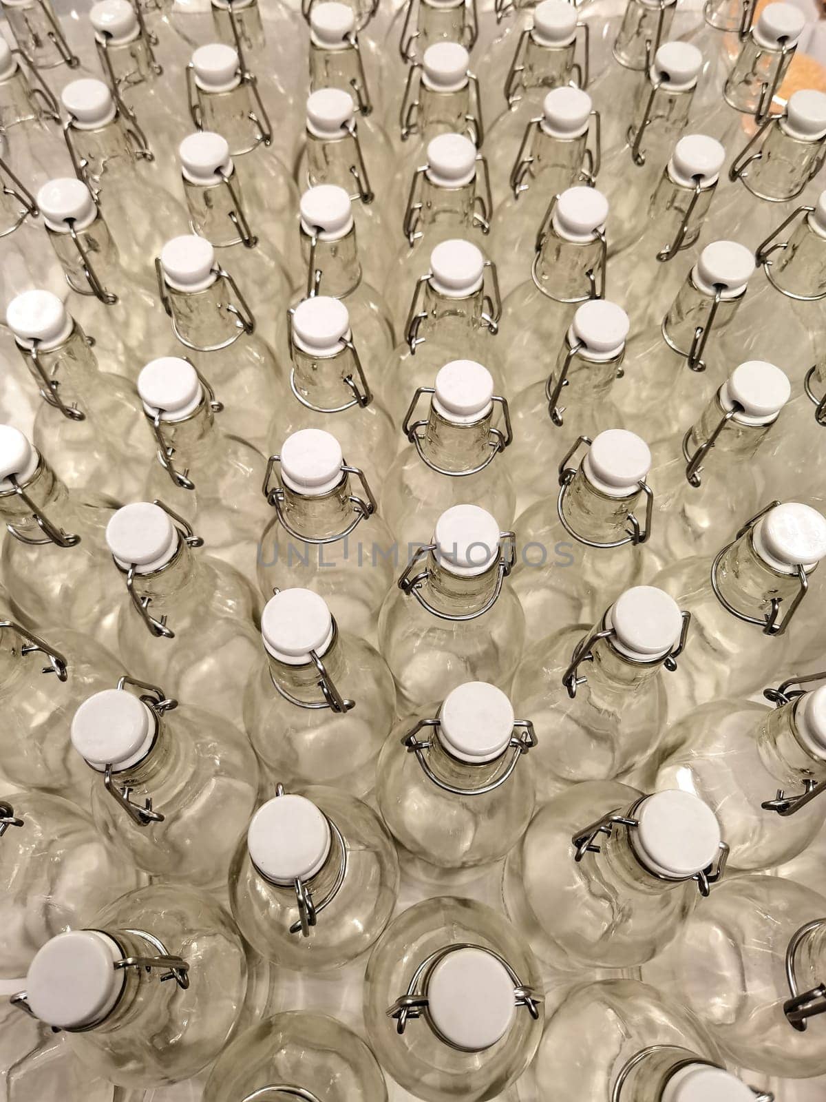 View of many empty glass bottle from above