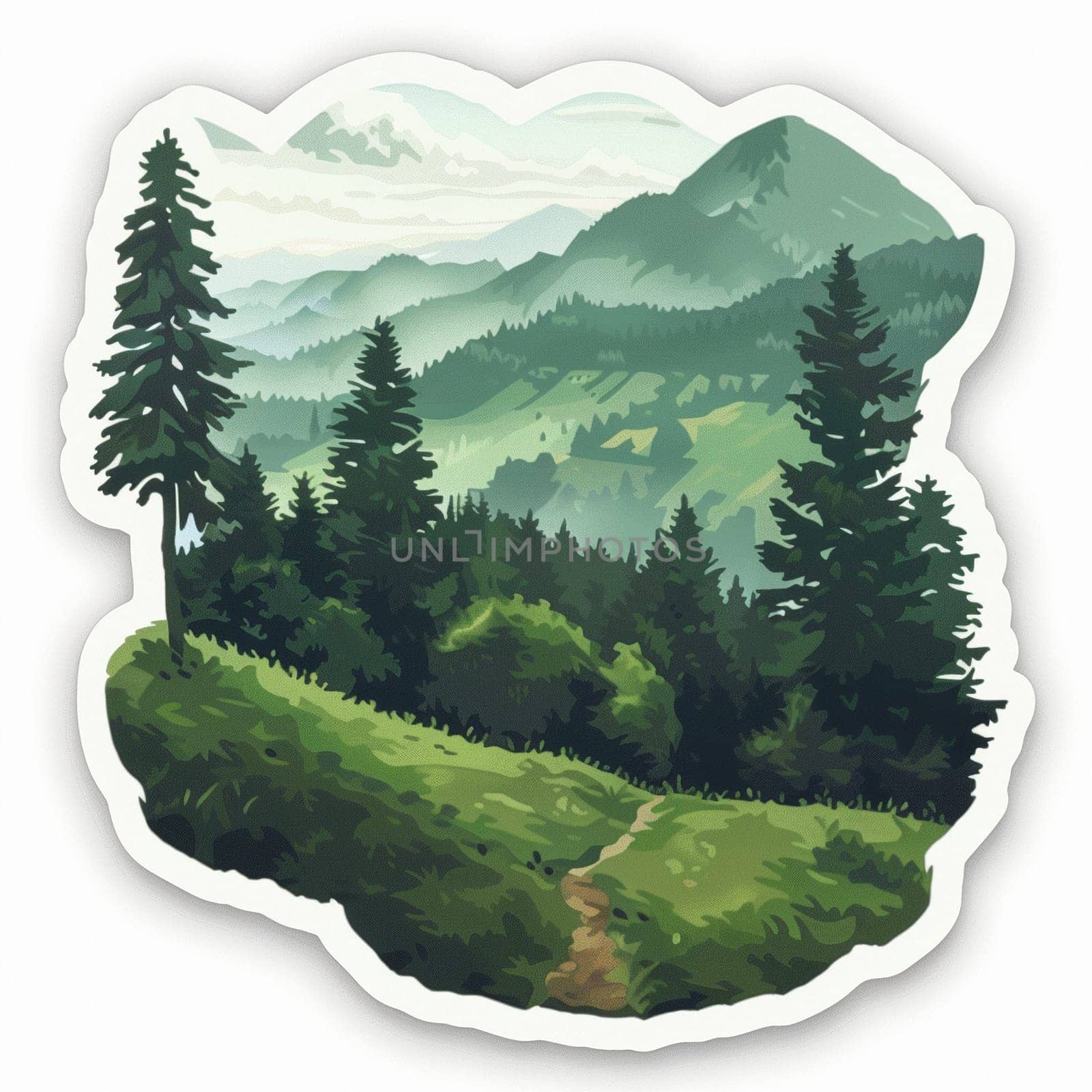 Stickers with forest, field, sky and hiking. Summer collection. High quality illustration