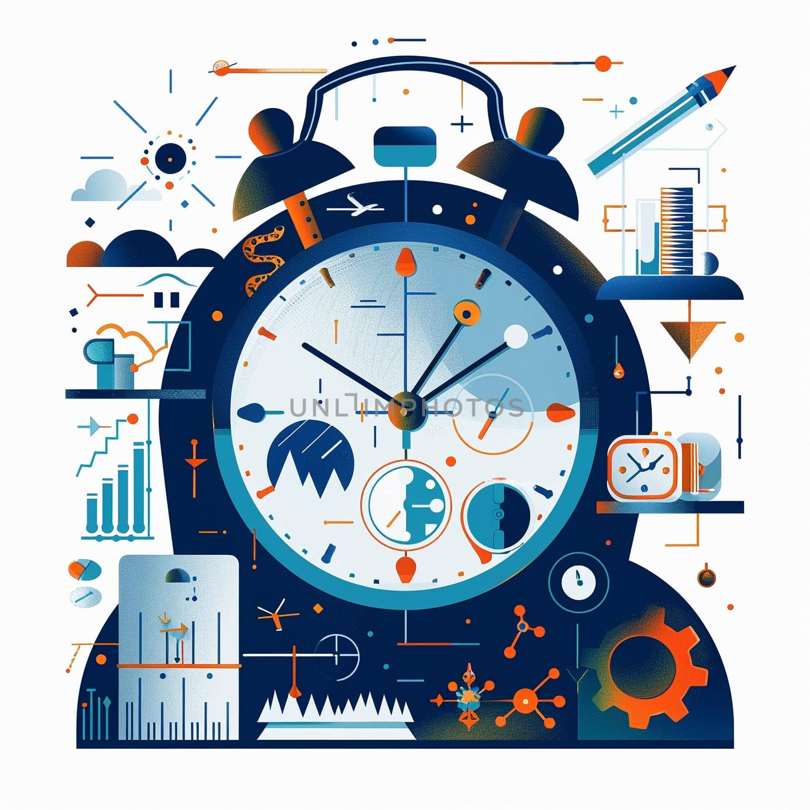 Cartoon illustration on the theme of running away time. Time management. High quality illustration