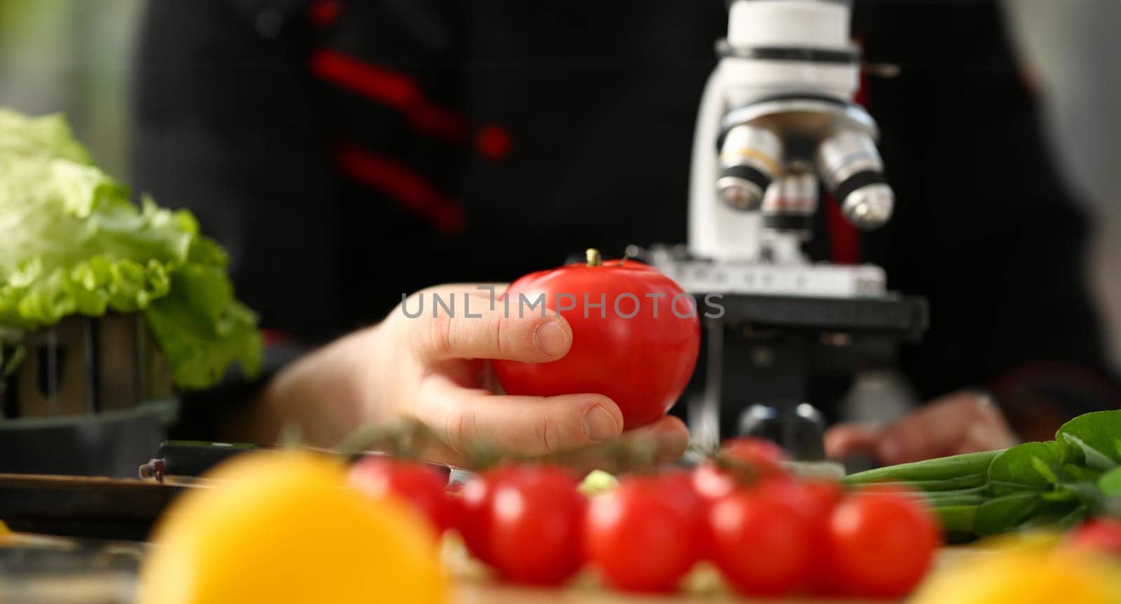 Microscope head on kitchen background by kuprevich