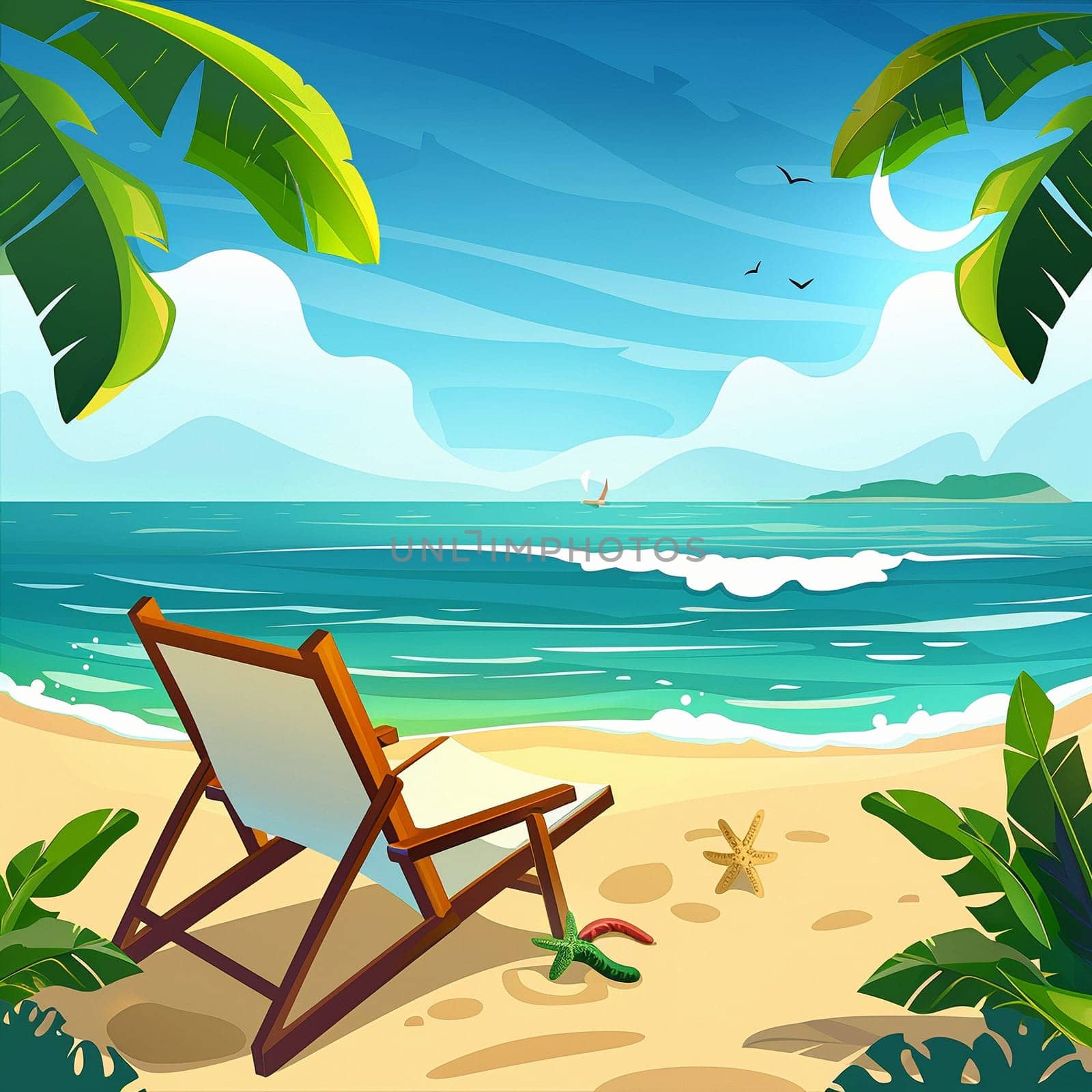 A wide background with summer illustrated art about playing on the beach and relaxing by NeuroSky
