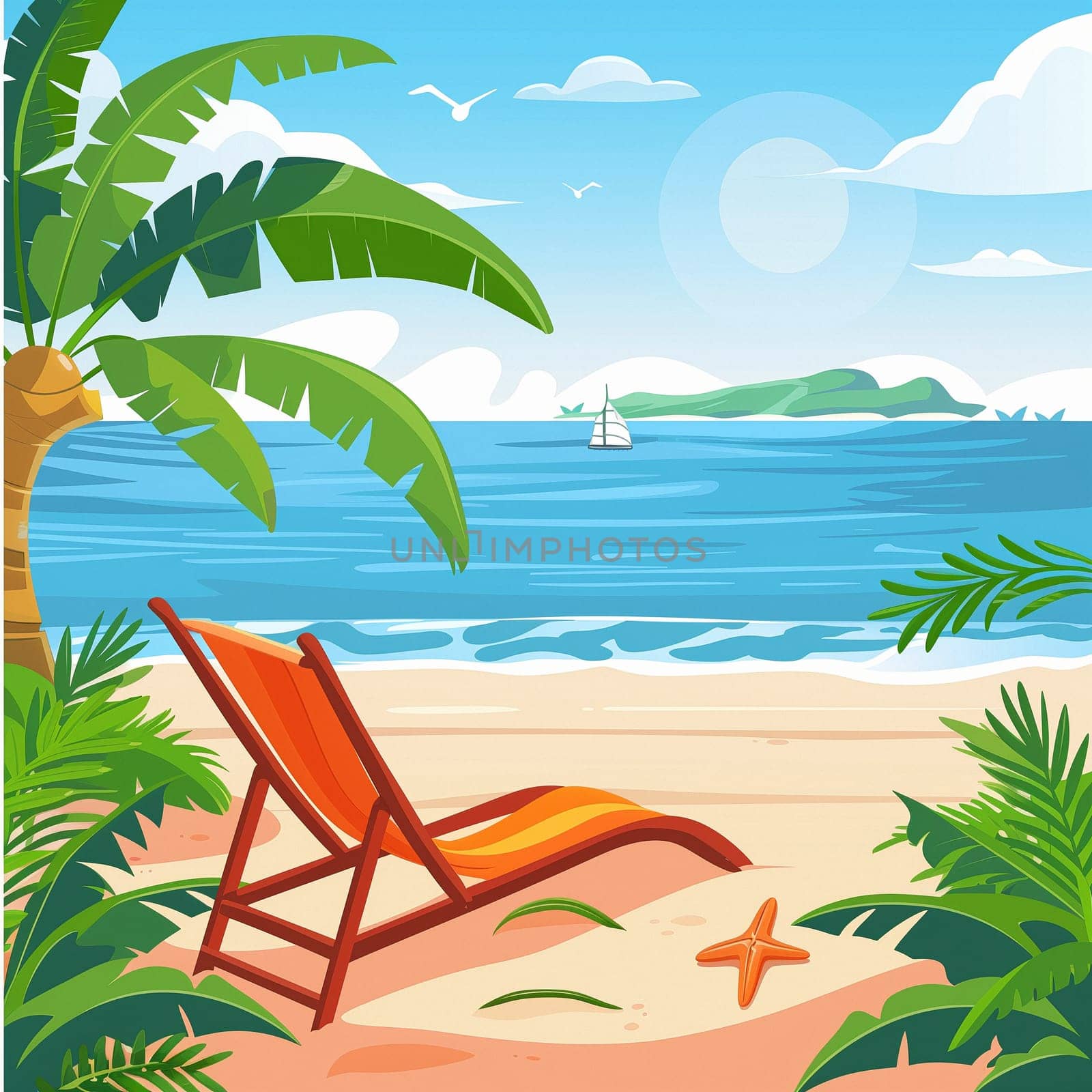 A wide background with summer illustrated art about playing on the beach and relaxing by NeuroSky