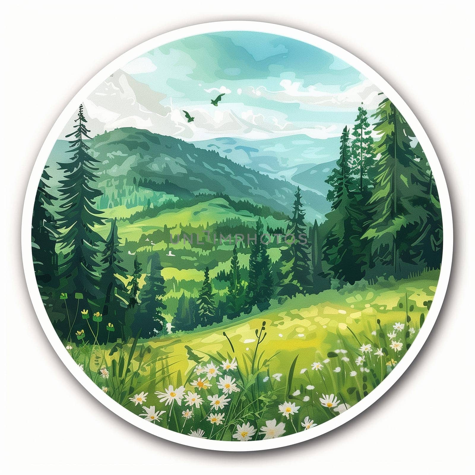 Summer stickers with forest, field, sky and hiking by NeuroSky