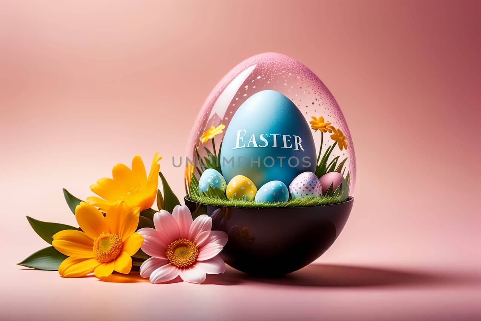 Easter greeting card, colorful Easter eggs .