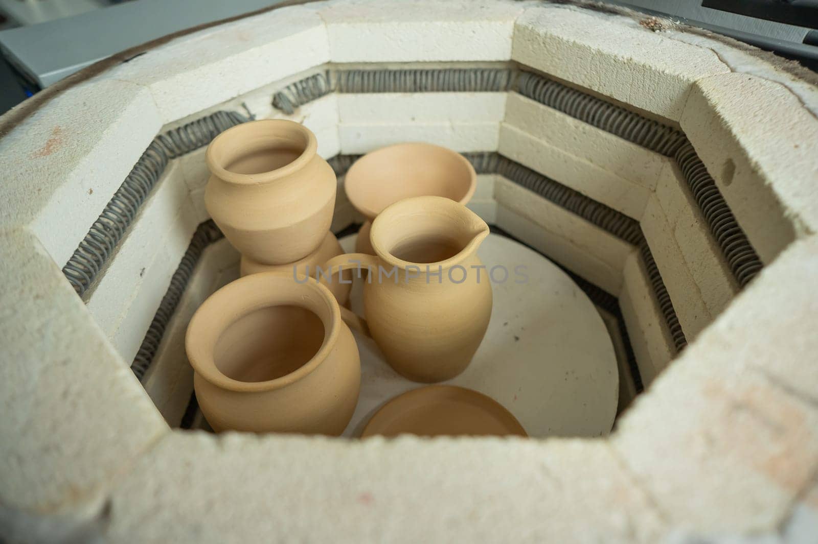 Ceramic dishes in a special kiln. School of Ceramics