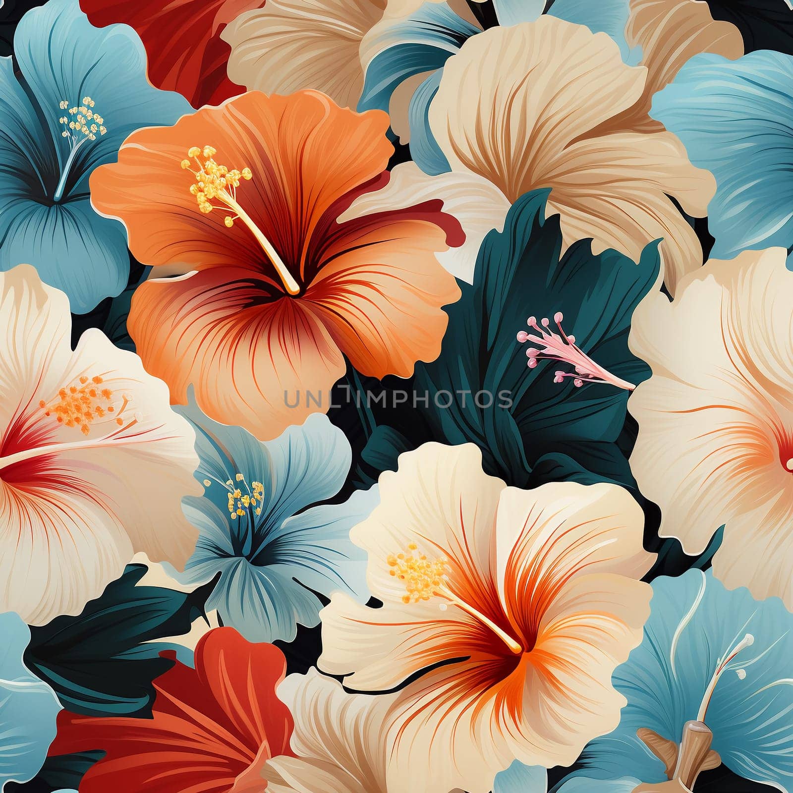 Seamless pattern tile background flowers and floral leaves plants. High quality photo
