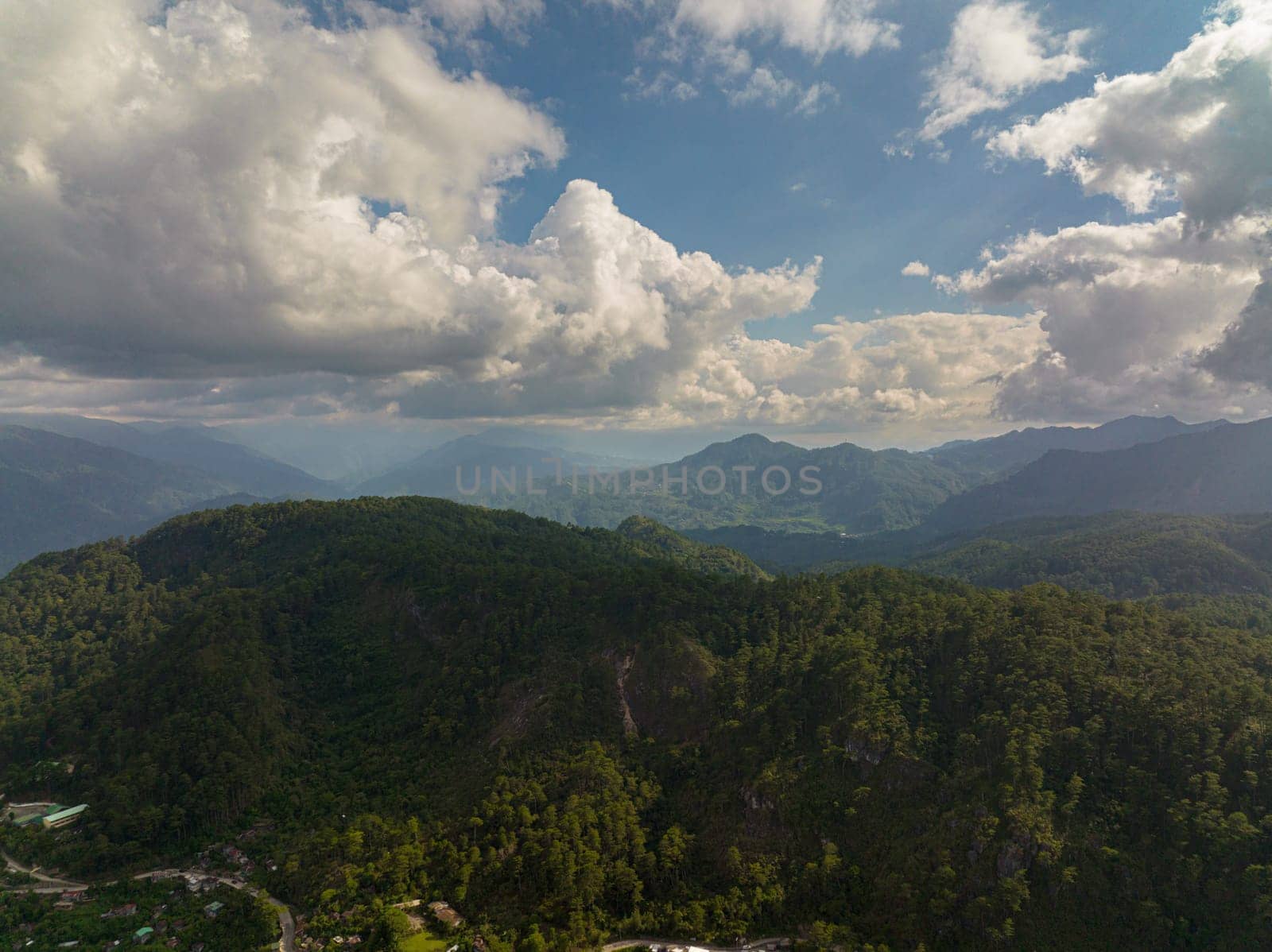 Tropical mountain range and mountain slopes with rainforest. Philippines.