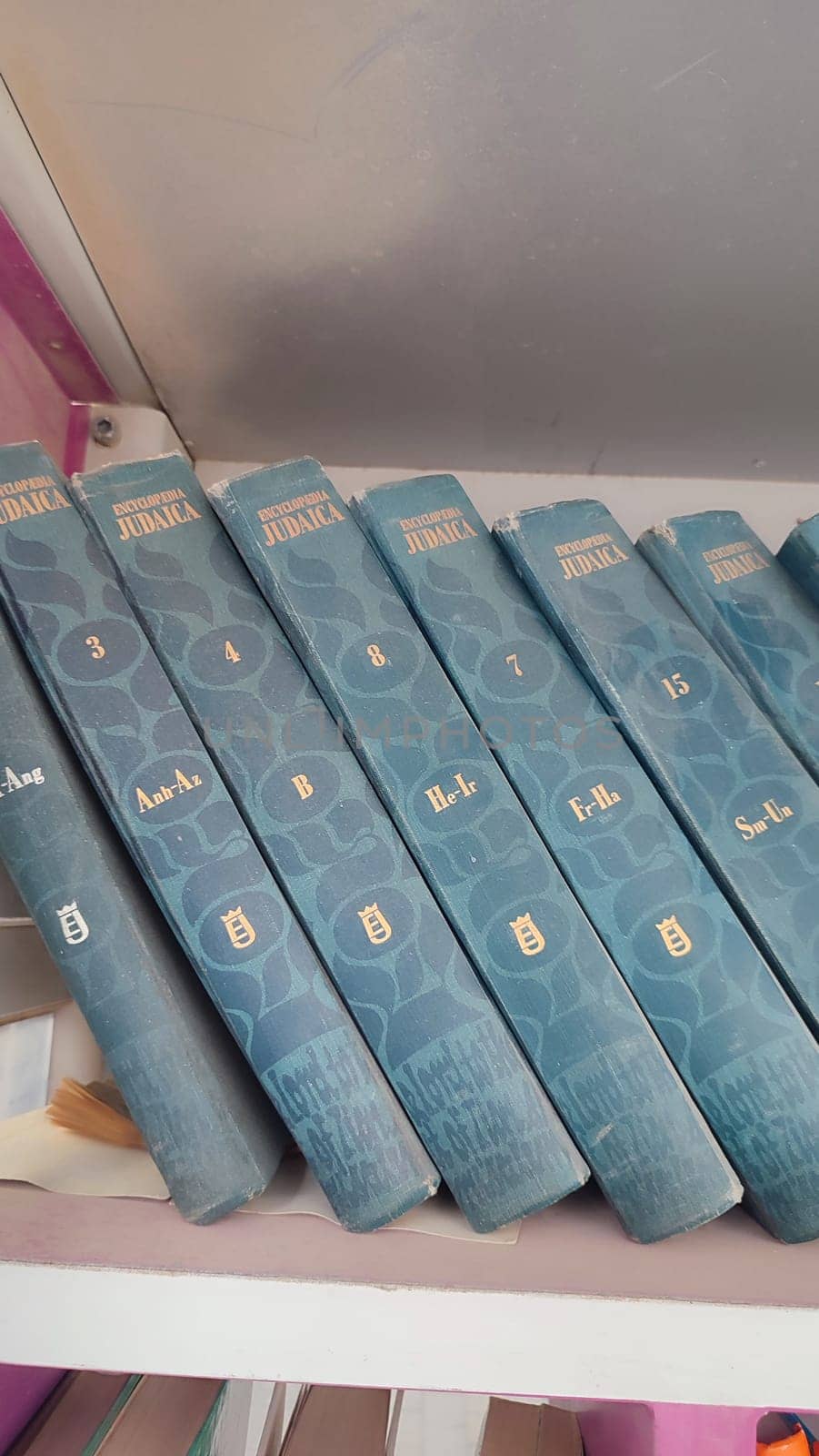 27 March 2024 Beer-Sheva Israel,Jewish books on the shelf, Judaism encyclopedia, teaching religion. High quality photo
