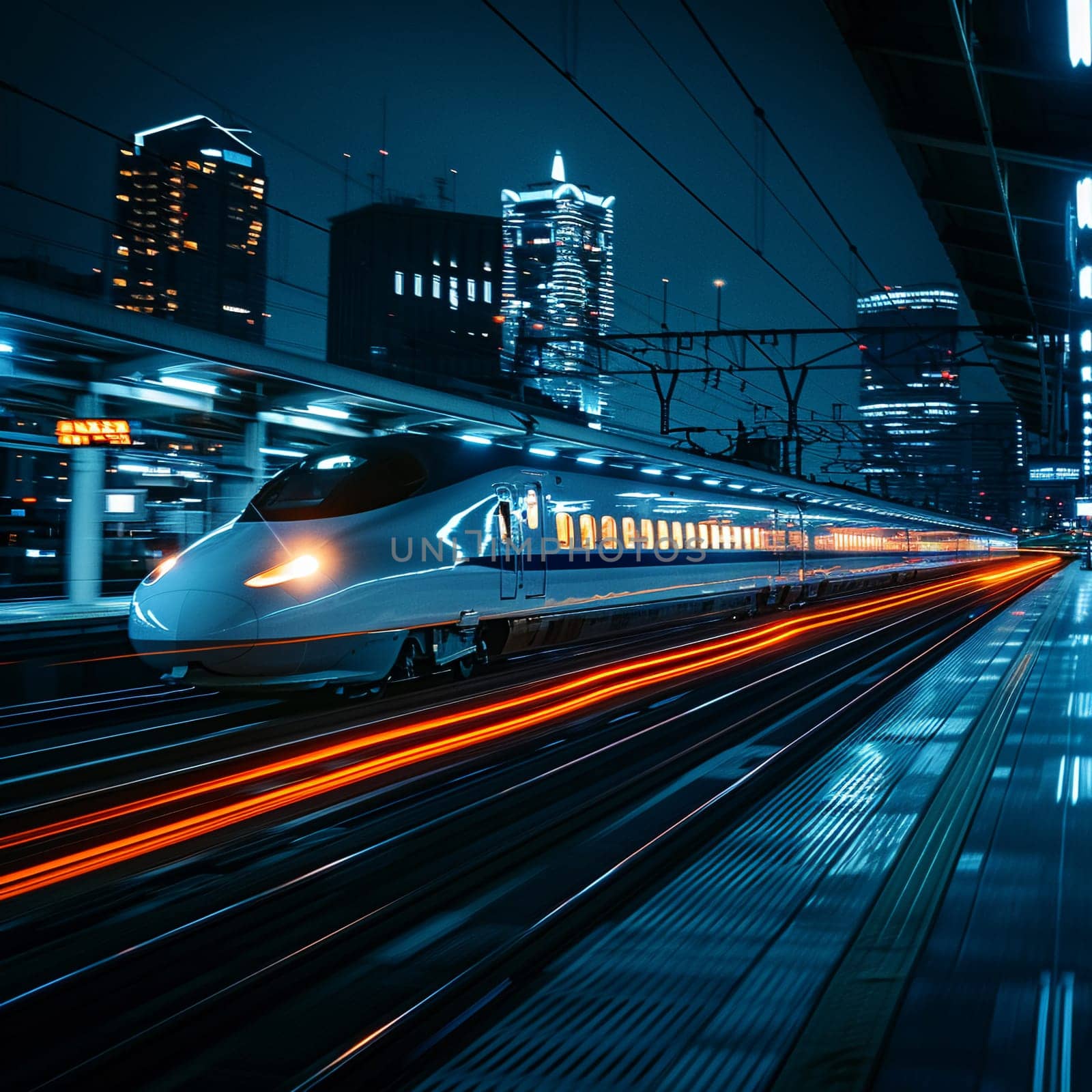 High-Speed Train Departing Station with a Blur of Movement by Benzoix