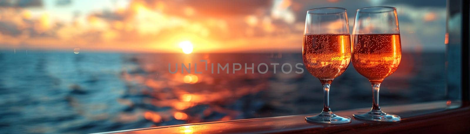 Sunset Cruise Ship Deck Hosting Corporate Celebrations, The golden blur of a sunset on the deck sets the scene for exclusive business festivities.