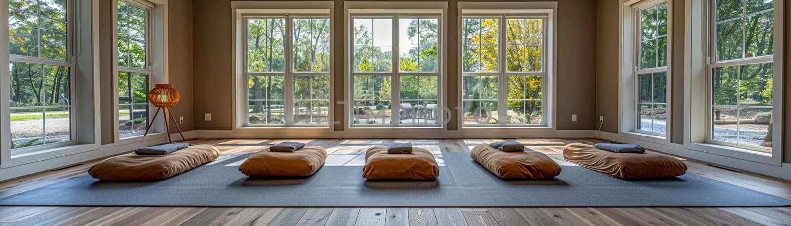 Tranquil Yoga Studio Providing an Oasis for Busy Professionals, The peaceful blur of a yoga studio becomes a sanctuary for business individuals seeking balance.