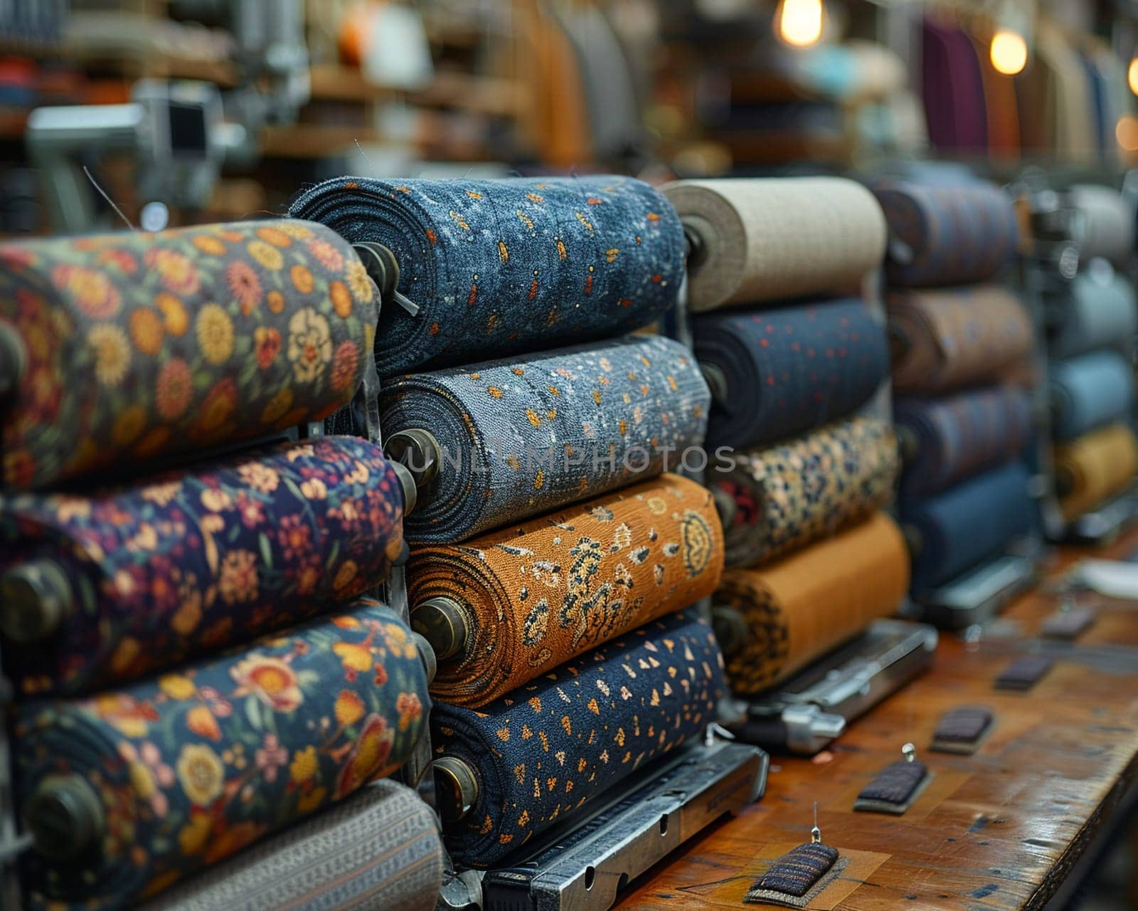 Tailor Crafts Bespoke Garments for Discerning Business Clients, The hum of sewing machines and swatches of fabric tell a tale of personalized fashion in business.