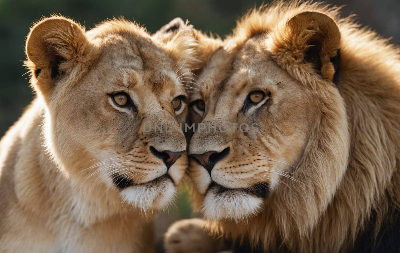Two big cats with whiskers standing next to each other, gazing intently by Andre1ns